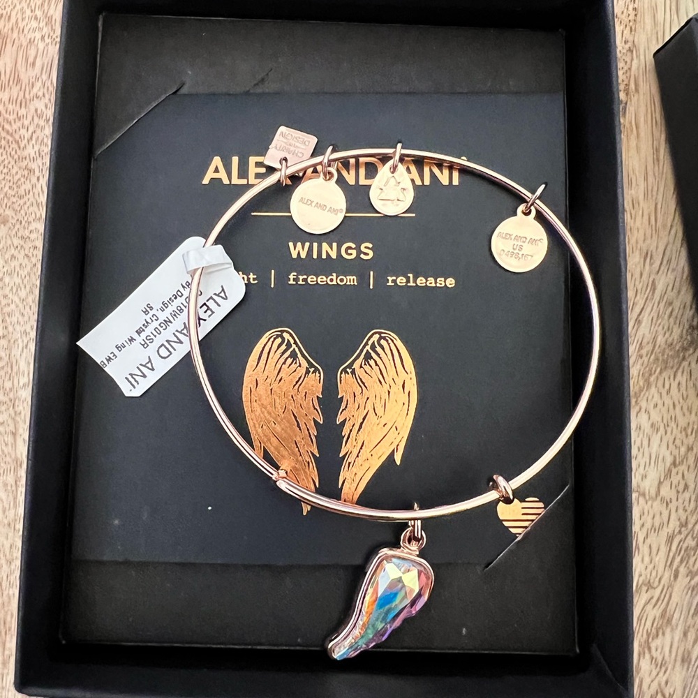 ALEX AND ANI crystal Wing charm bangle bracelet